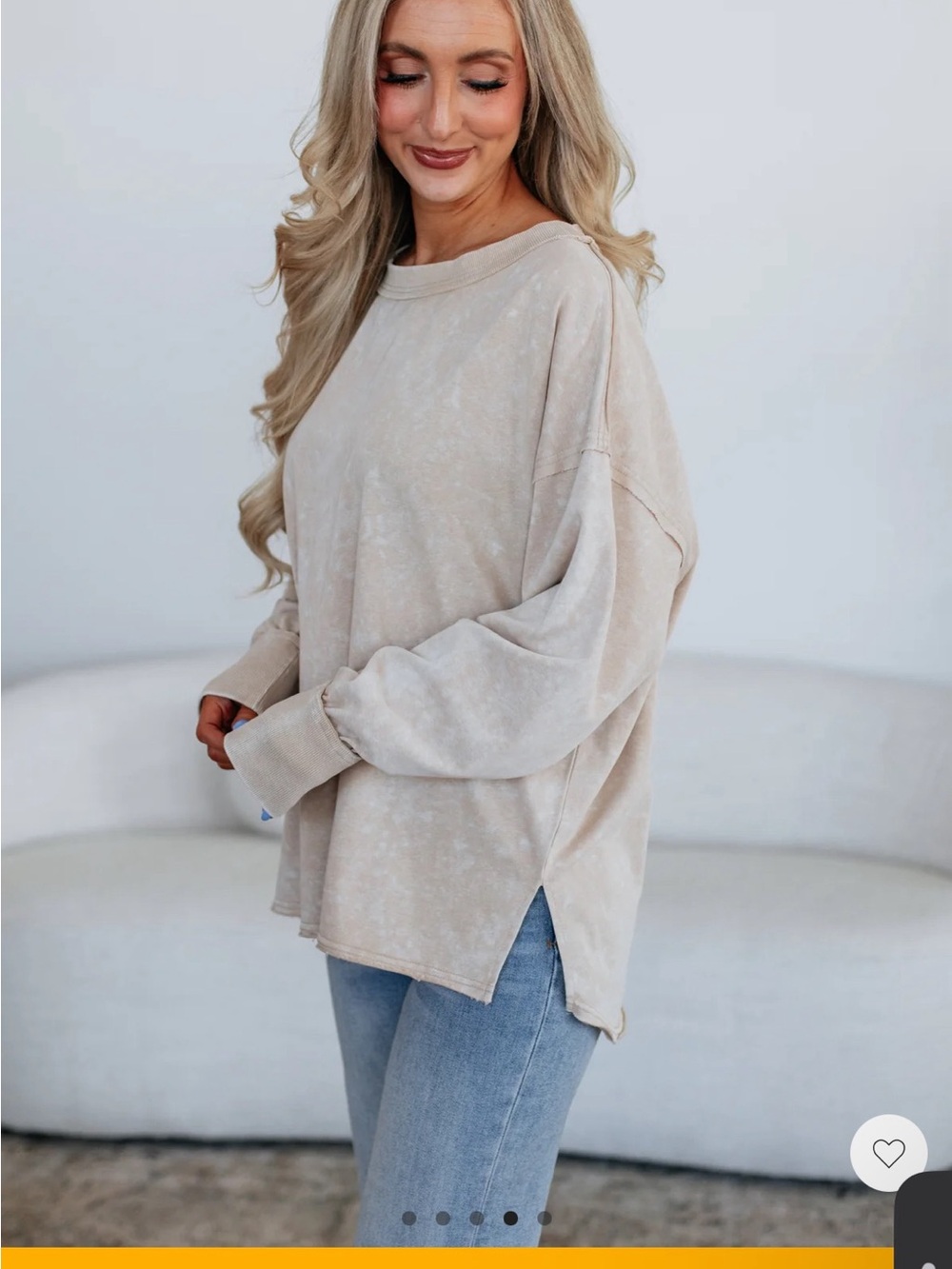white birch Beige Mineral-Wash Long Sleeve Sweatshirt - Picture 4 of 10